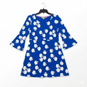Boden Blue White Floral Bell Sleeve Jersey‎ Dress US 10R